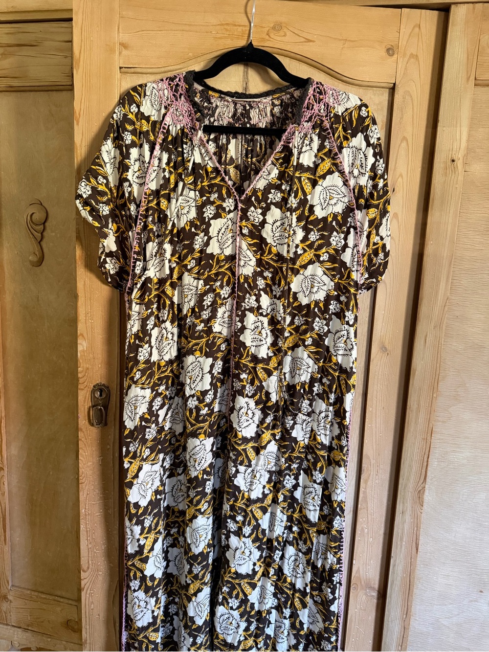 NATURAL LIFE Brown Floral Maxi Dress with White and Yellow Print